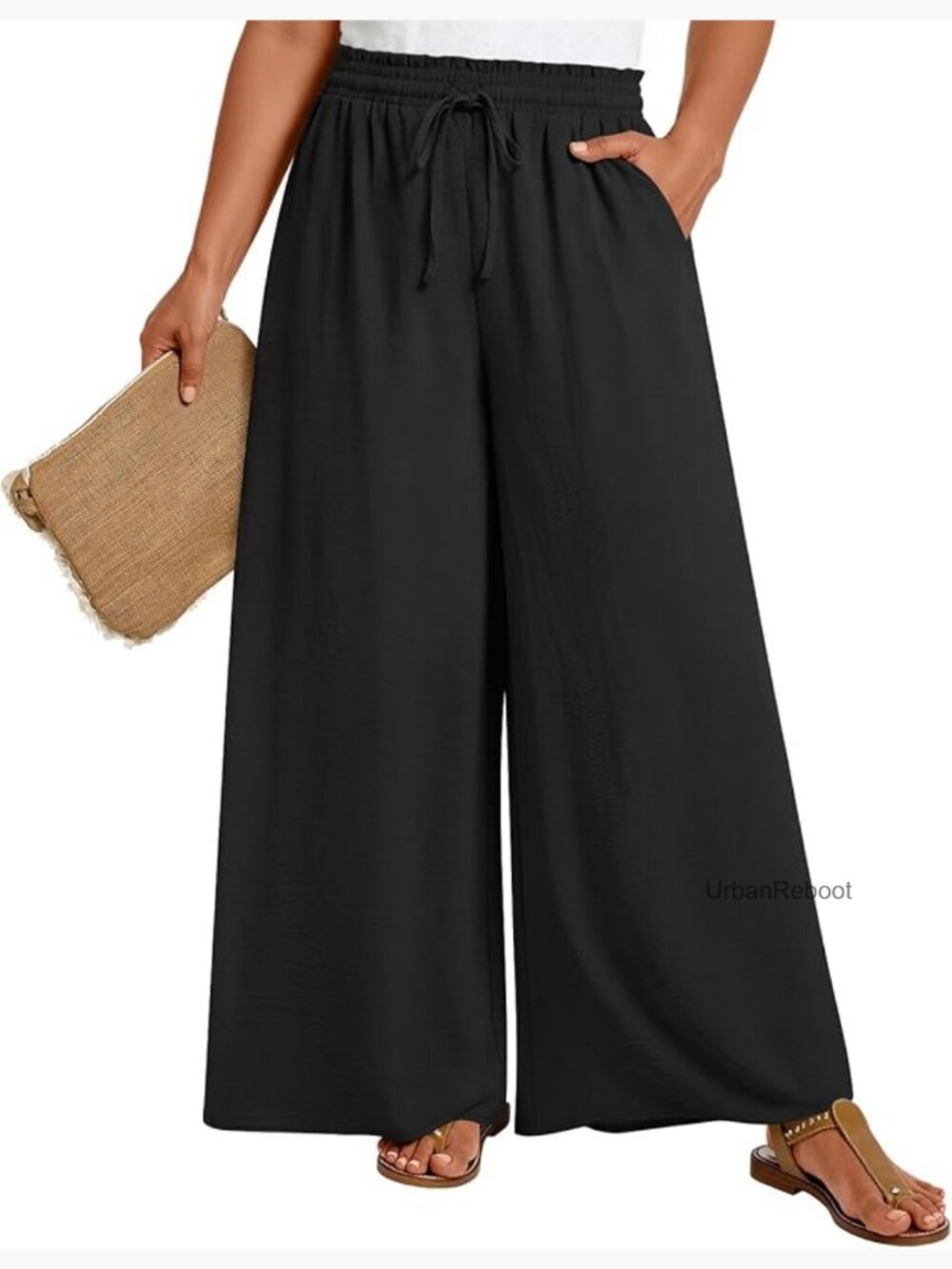 Plus Size Wide Leg Palazzo Pants with Pockets 1X-5X